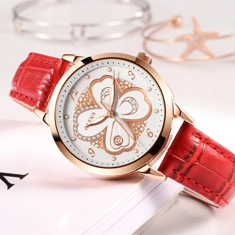 OLEVS Women Watches Rose gold Leather Luxury Japanese quartz movement Ladies Watch Women Rhinestone Clock relogio feminino saat