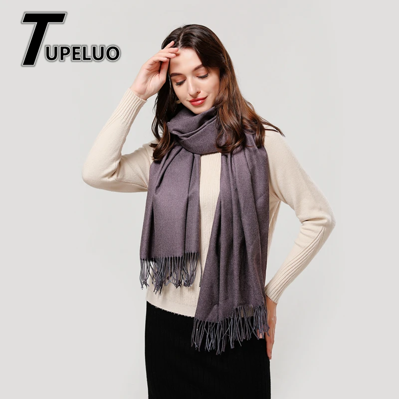 Tanie Szalik w dwóch kolorach zimowy szalik kobiety grube ciepłe szale i okłady solidne kaszmirowe chustki dwustronne użyteczne frędzle Pashmina