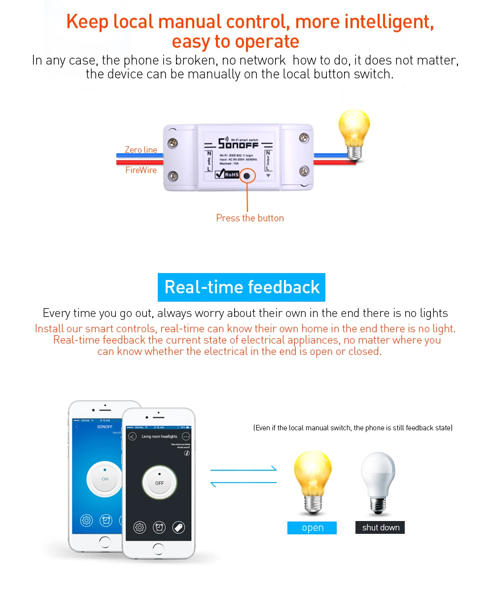 Sonoff базовый WiFi умный переключатель беспроводной домашней автоматизации релейный модуль Domotica DIY пульт дистанционного управления работает с гнездом Alexa