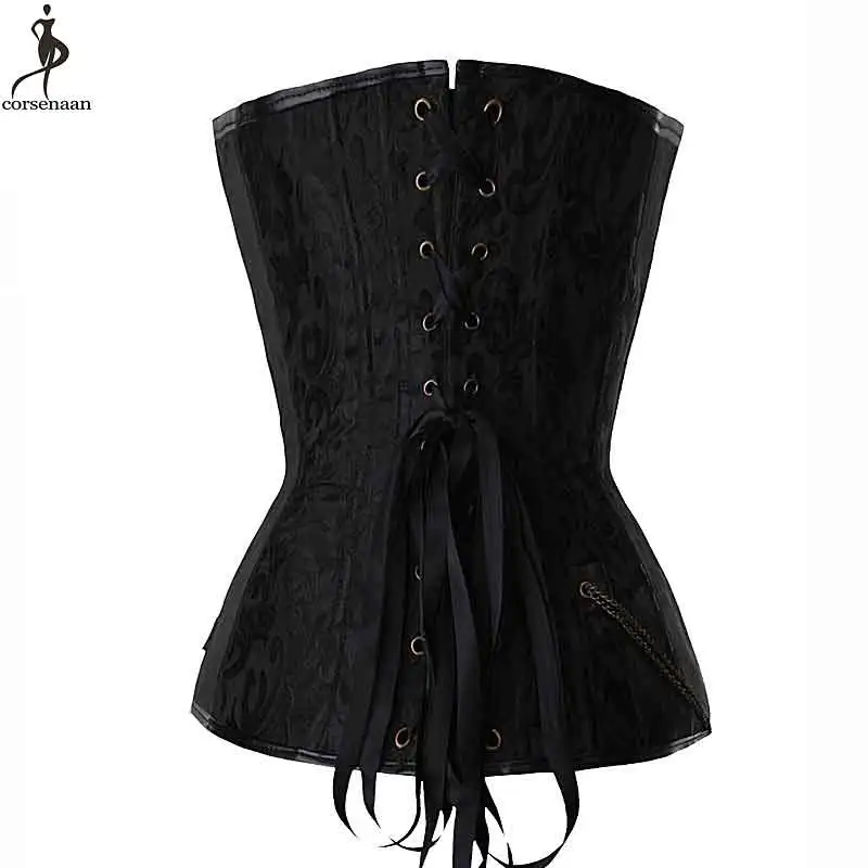 Brown Steampunk Corset Plus Size Outfit Overbust Gothic Korse Elastic Boned Retro Women Bustier Jacquard Floral Korset T-string