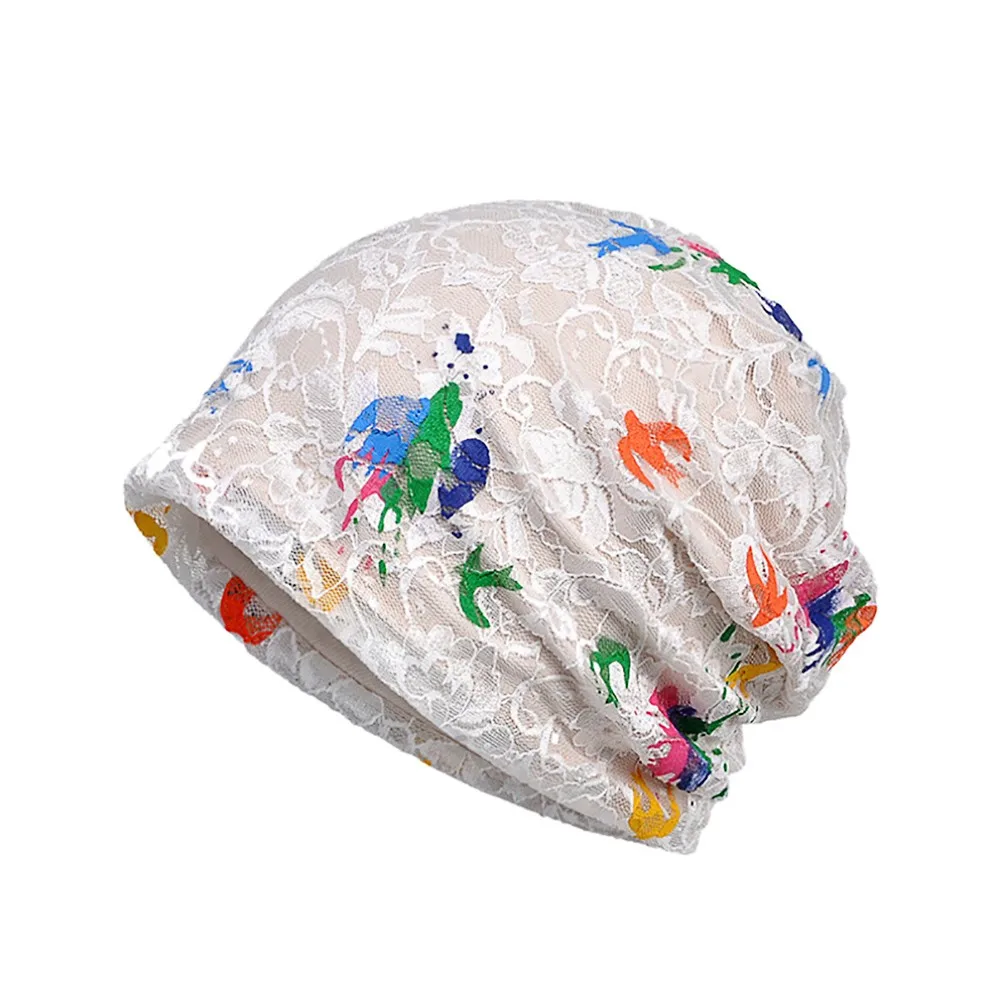 

Women India Muslim Stretch Turban Hat Lace Flower Hair Loss Head Scarf Wrap Girls Iace silk Headbnd Dual Purpose c0410