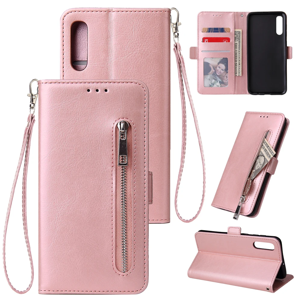 

For Samsung Galaxy A3 A5 A7 A6 A8 A9 A10 A20 A30 A50 A70 Wallet Leather Case fashion zipper Flip Cover Mobile Phone Bag