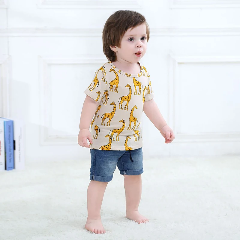 

Toddler Baby Tops T Shirt Kids Casual Outfit Cartoon Giraffe Print Baby Boys Summer Clothes Soft Cotton Infant Kids Girls Top