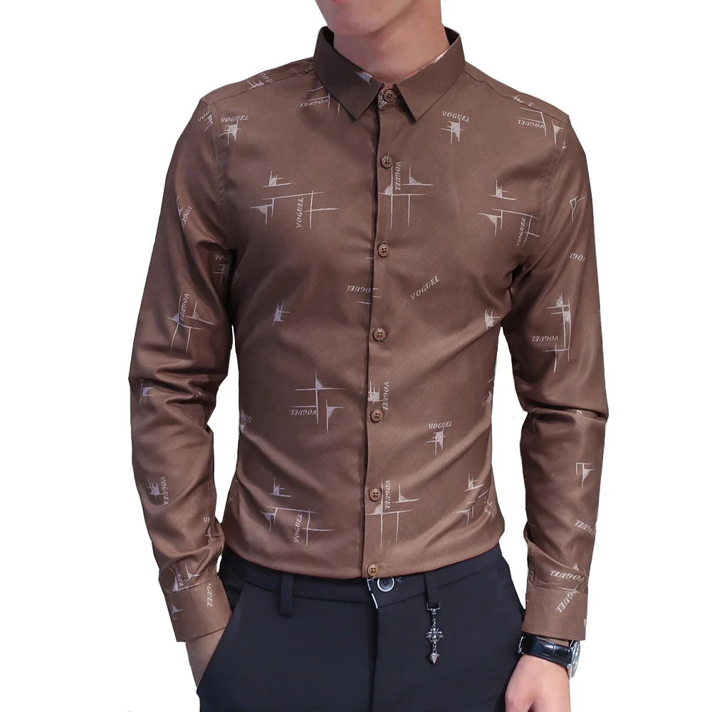 

2018 fashion Men's leisure Slim fit printing shirt /high-grade male Pure cotton Korean version comfortable Long sleeve shirt