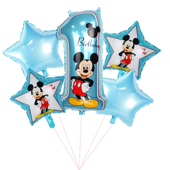 

5pcs / Happy Birthday Party Decorative Balloons Mickey Mouse 18-inch Asterisk Hernia Foil Balloon Baby 1st Birthday