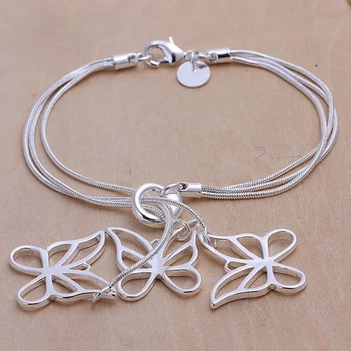 

H166 silver fashion jewelry 925 jewelry silver plated bracelet Three Butterfly Pendant Bracelet /OQTZGBVP MHWOCBBI