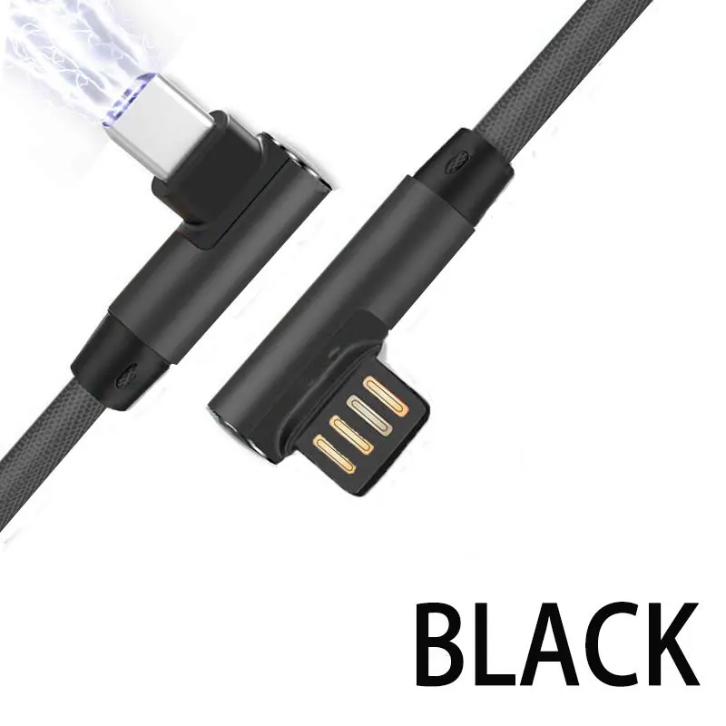 3A usb type C mi cro 90 градусов кабель для samsung Galaxy S10 S9 Plus HuaWei Xiaomi mi 8 6 type C 3 USB C кабель передачи данных для быстрой зарядки - Цвет: For Type C Black