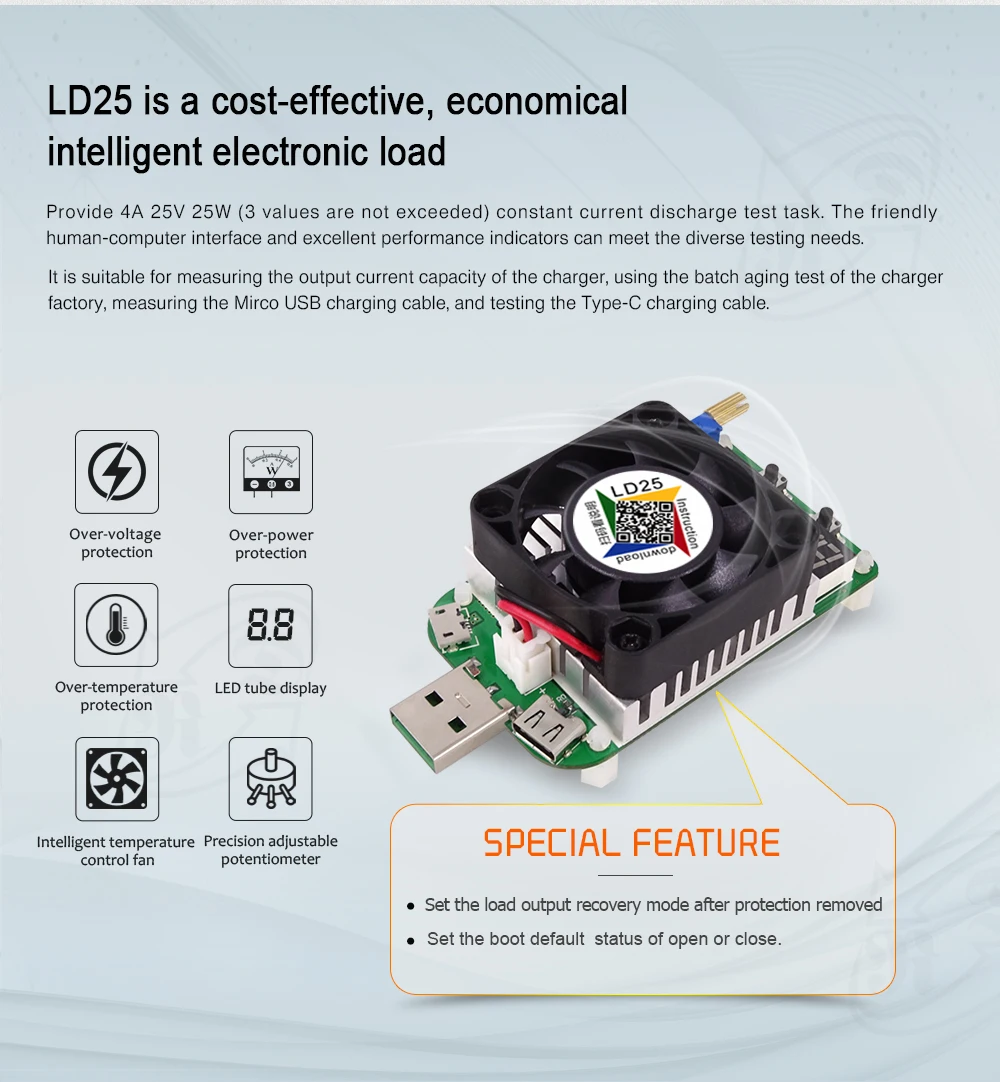 LD25 USB Интеллектуальная защита регулируемый электронный Вольтметр постоянного тока Напряжение тока 25 Вт Сопротивление усилителя