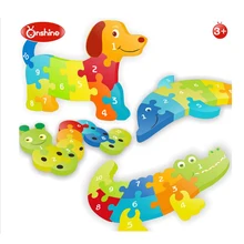 Onshine деревянная объемная головоломка для животных, цифровая познавательная головоломка, Аллигатор, щенок, собака, дельфин, гусеница для детей, подарки для детей