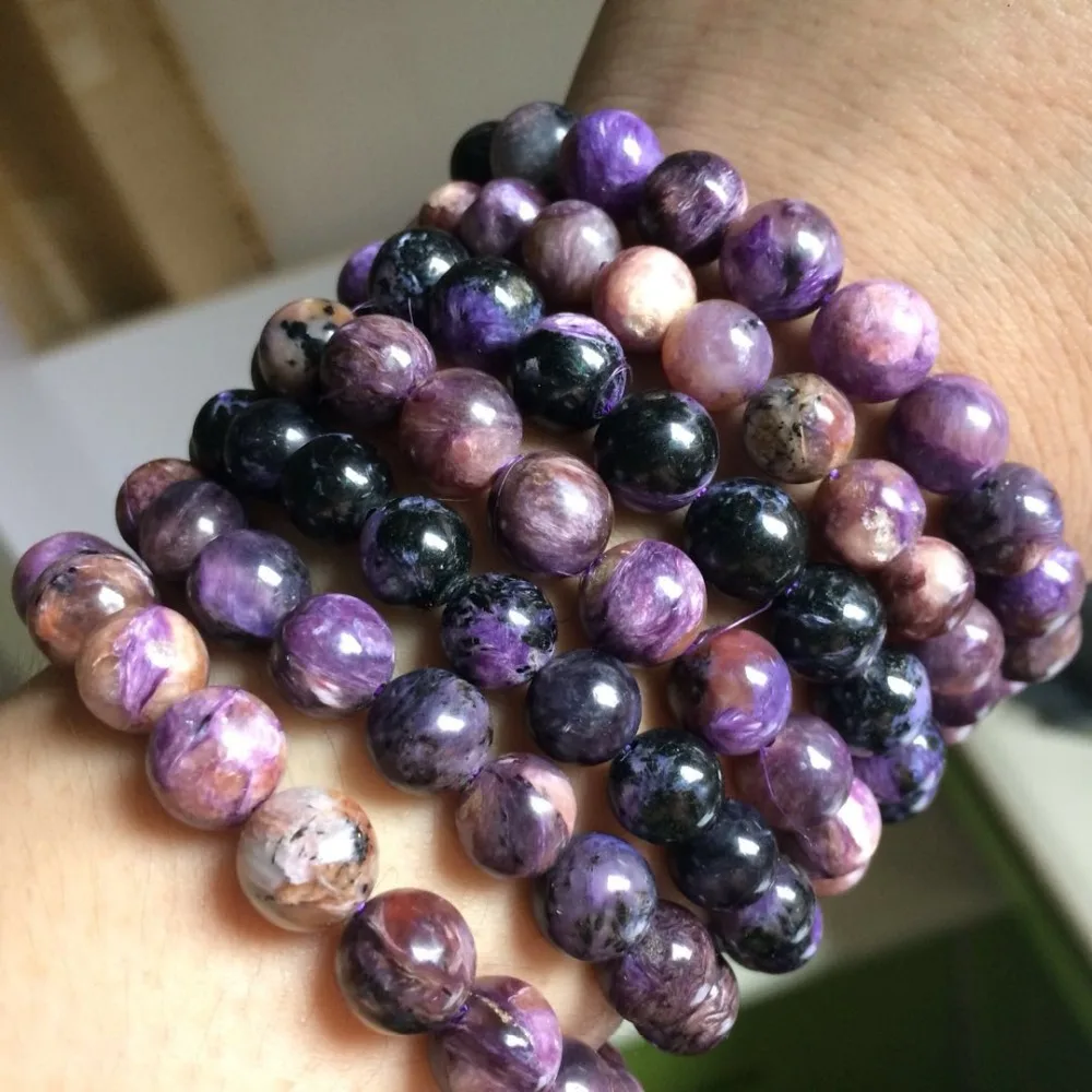 8-9mm Natural Charoite Stone Beads Bracelet Natural Jewelry For Woman Wholesale !