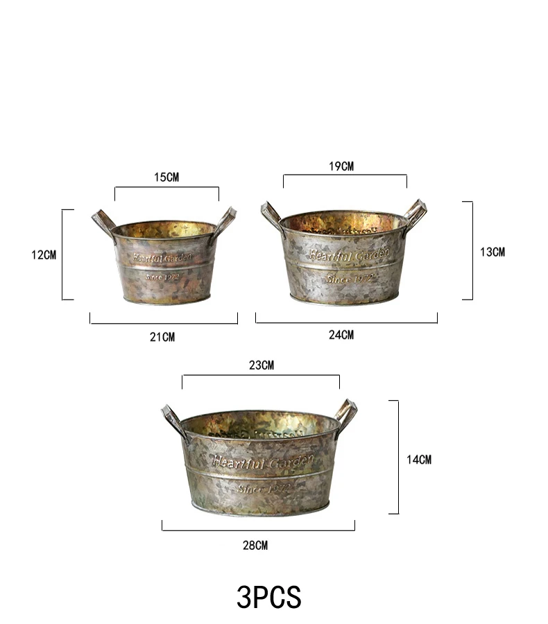 Американская металлическая ваза since1972 винтажный декоративный поднос с ручками Ретро цветок антикварная Железная бочка корзина для хранения фруктов - Цвет: A Set