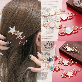 

Korean Round Star Hair Clips for Women Vintage Geometric Alloy Hairband Elegant Girls Bang Hairgrip Barrette Hair Accessories