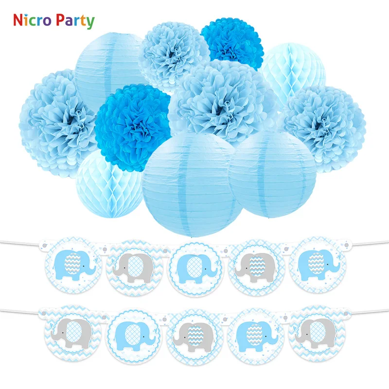 Nicro 12 Pcs Set Elephant Blue Pink Baby Shower Kids Child Happy