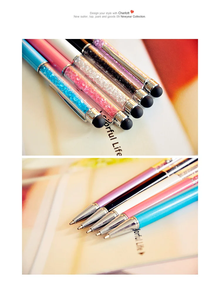 2 в 1 Хрустальная шариковая ручка модный креативный Стилус для письма канцелярская ручка для офисов и школ шариковая ручка