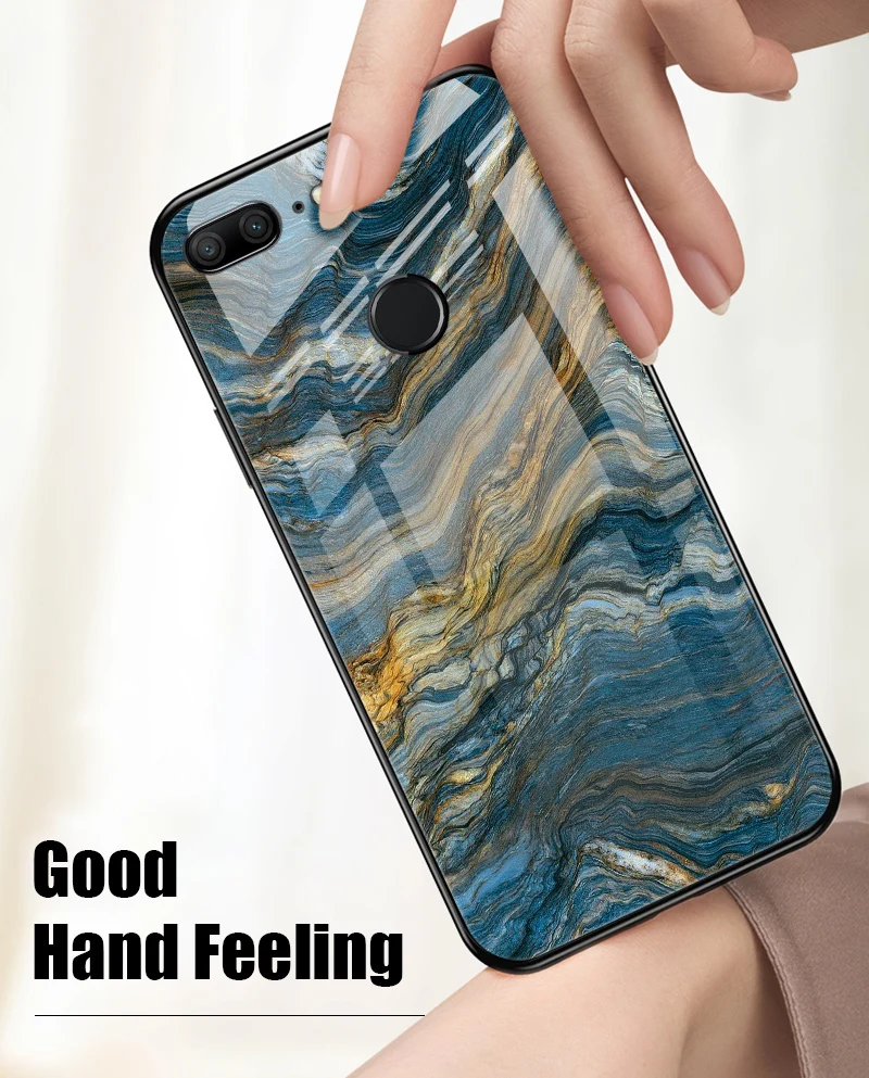 TOMKAS Agate Marble Phone Case for Huawei P20 Lite Case on Honor 9 Lite Soft Edge PC+Glass Back Cover Case on for Huawei P Smart (12)