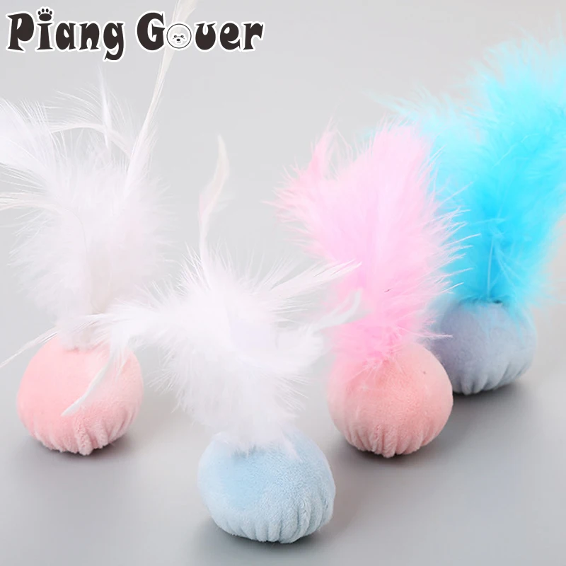 

6PCS/LOT Mix Soft Pink Feather Ball Cat Toy Blue Small Plush Ball Pet Toys