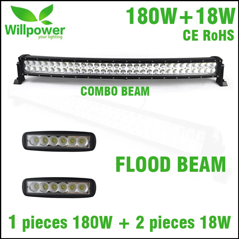 

2 pcs 6inch 18w led work light flood beam and curved 32 inch combo beam offroad led light bar 180W for JEEP