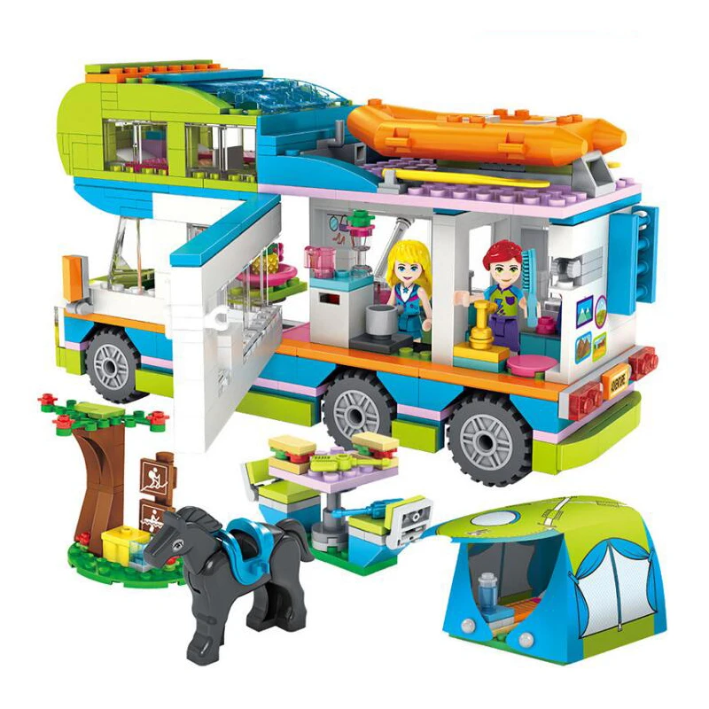 

City Cake Store Camper Car with Girls Figures Building Blocks Compatible legoing Friends Bricks Educational Toys for Children