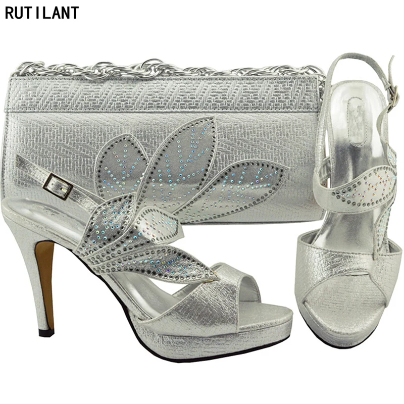 

New Arrival Italian Shoes with Matching Bags Set Decorated with Rhinestone Woman Italian Shoes and Bags Set Crystal Women Shoes