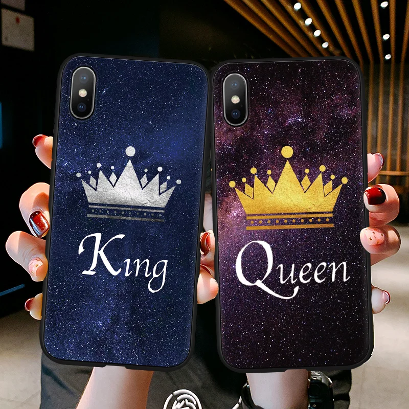 

King Queen Printed Phone Case For iPhone XS Max X XR 9 10 Silicone Cover For iPhone 7 Plus 8 6 6S Plus 5 5S SE Black Matte Shell