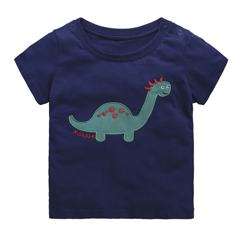 Jumping meter/футболки с аппликацией динозавров для мальчиков; летние детские футболки красного цвета из хлопка; Новое поступление; Детские футболки для девочек и мальчиков; одежда