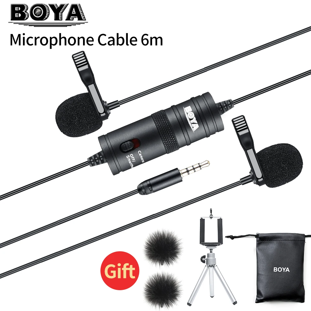 Boya Bym1dm Lavalier Omnidirectional Condenser Dualhead Microphone For For Canon Nikon Dslr