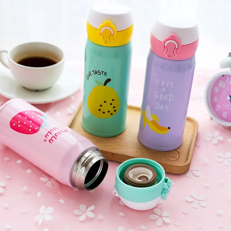 

Creative Fruit Bouncing Cover Insulation Cup Stainless Steel Thermos Bottle Portable Student Fruit Pattern school Water Bottle