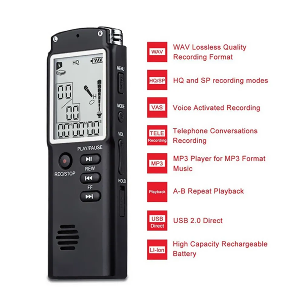 Rechargeable T60 Recording Digital Audio Voice Recorder with Real Time Display A Key Lock Screen Telephone MP3 WAV Player