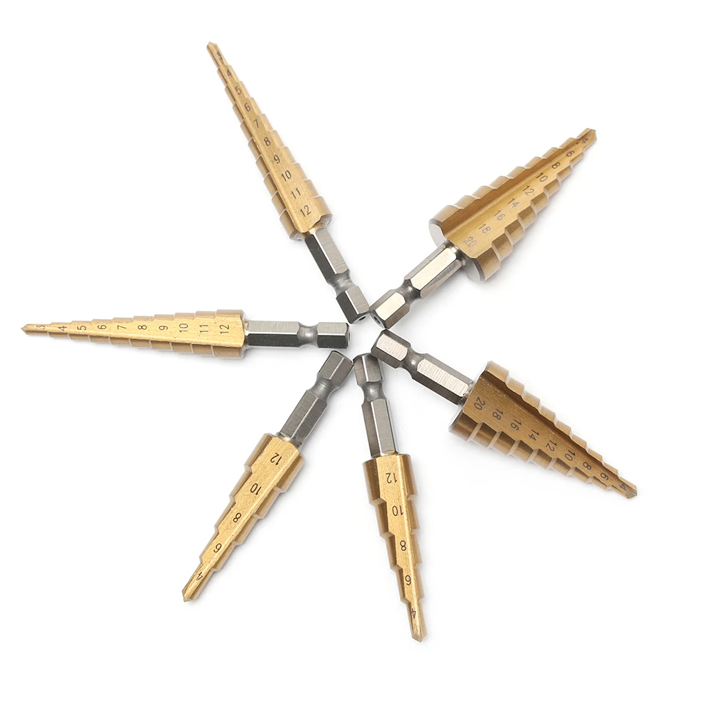 

1/3Pcs Quick-Change 1/4" Hex Shank Power Tool Accessories Durable HSS Titanium Hex Shank Multifunction Cone Step Drill Bit Set