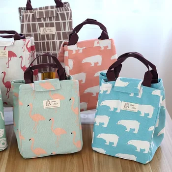 

6 Styles Insulated Lunch Bag Flamingo Bear Picnic Lunch Pouch Baskets with String Home Organization W7629