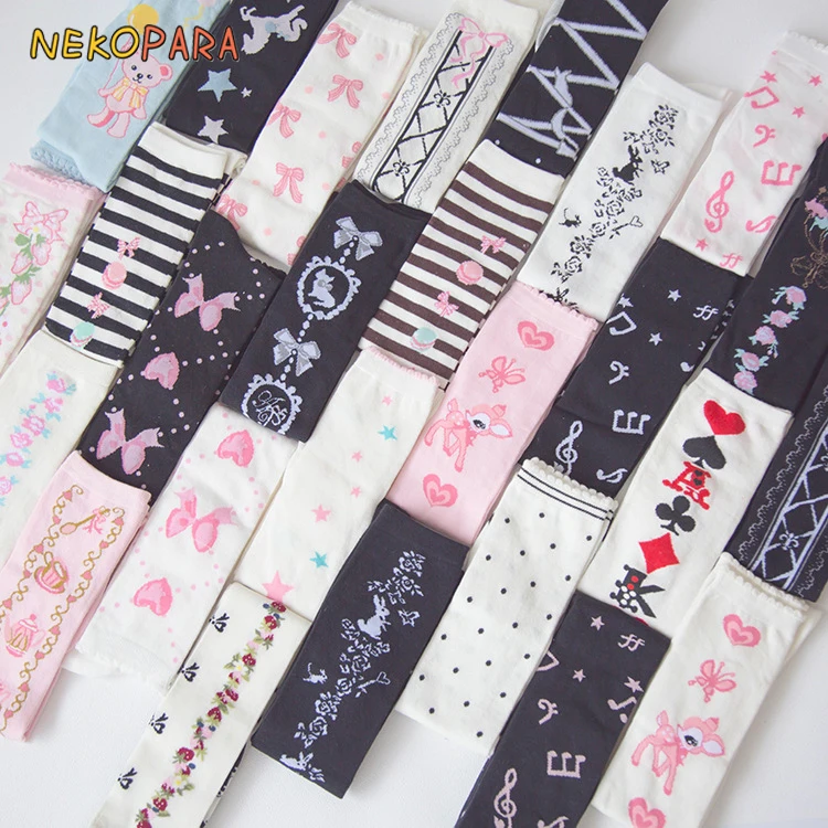 

Cute Women's Lolita Over-knee Stockings 100% Cotton Thigh High Long Stockings Poker Bows Tie Heart Good Qaulity