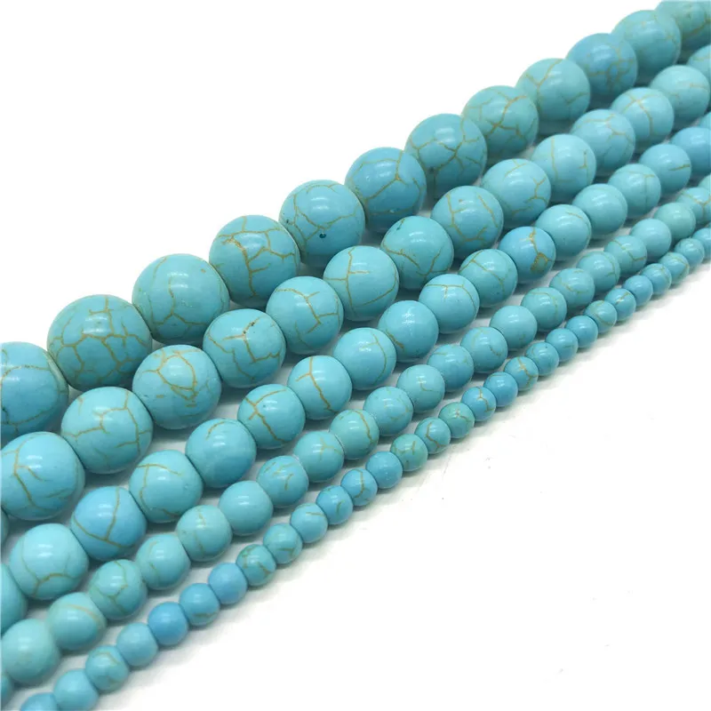 

Natural Stone AAA +Blue Turquoises Round Loose Beads 15" Strand 4 6 8 10 12 MM Pick Size For Jewelry Making