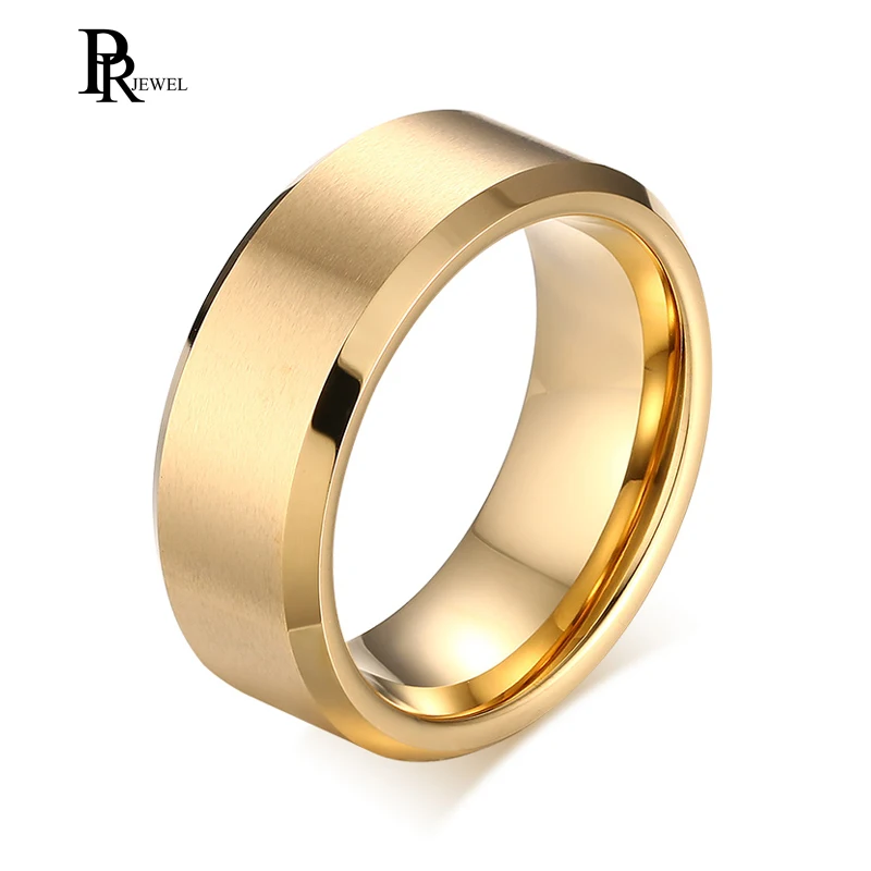 

8mm Fashion Gold Color Band Finger Ring Stainelss Steel Plain Wedding Engagement Ring Matte Finished for Men