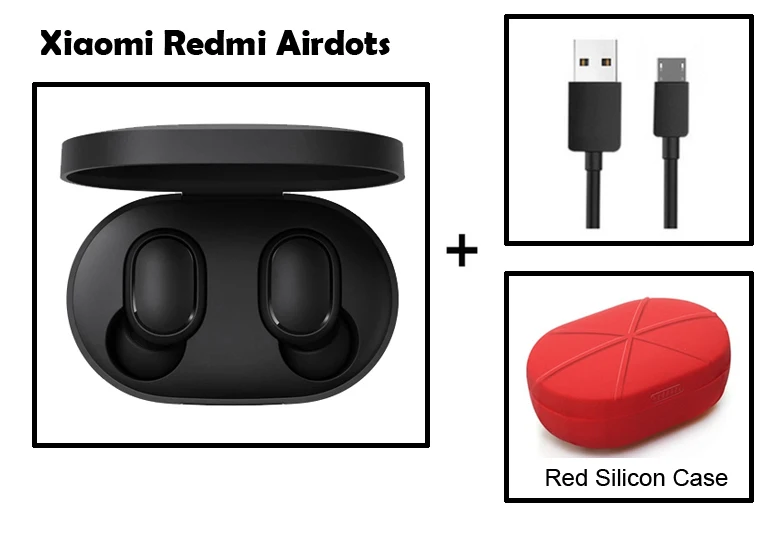 Быстрая Xiaomi Redmi Airdots TWS Bluetooth 5,0 беспроводные Bluetooth наушники стерео бас наушники - Цвет: Add cable case red