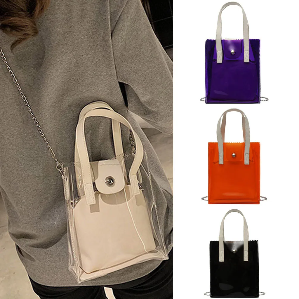 

Women's Fashion Jelly Transparent Bag Diagonal Cross Bag Wild Handbag Button Hasp Satchels Versatile Humanized Design