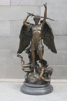 

003826 16"Western Bronze ART Jehovah Lord subdue real devil Fallen Angels statue