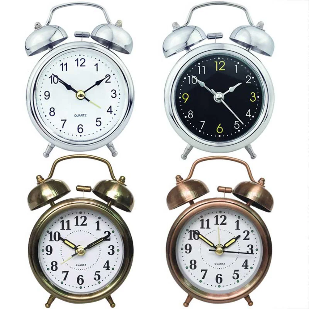 Retro Double Bell Mechanical Keywound Alarm Clock with Nightlight Super