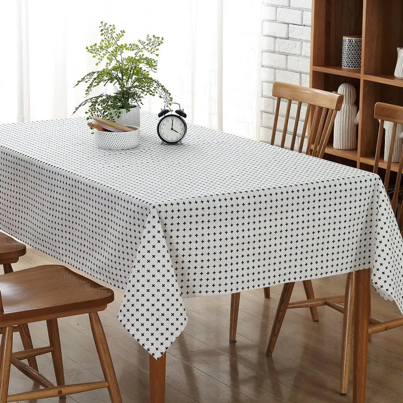 White Tablecloth Home Kitchen Dinning Room Simple Oilproof Party Rectangular Canvas Cotton 