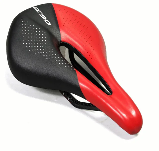EC90 углеродное+ кожаное седло для велосипеда MTB велосипедные седла горный велосипед гоночное седло PU дышащая мягкая подушка седла - Цвет: Black and red