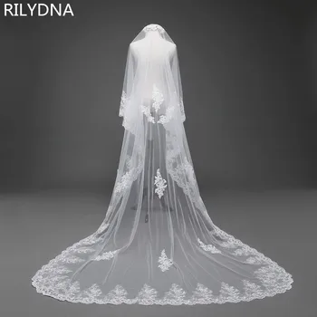 

White Ivory Cathedral Wedding Veils Long Lace Edge Bridal Veil with Comb Wedding Accessories Bride Mantilla Wedding Veil