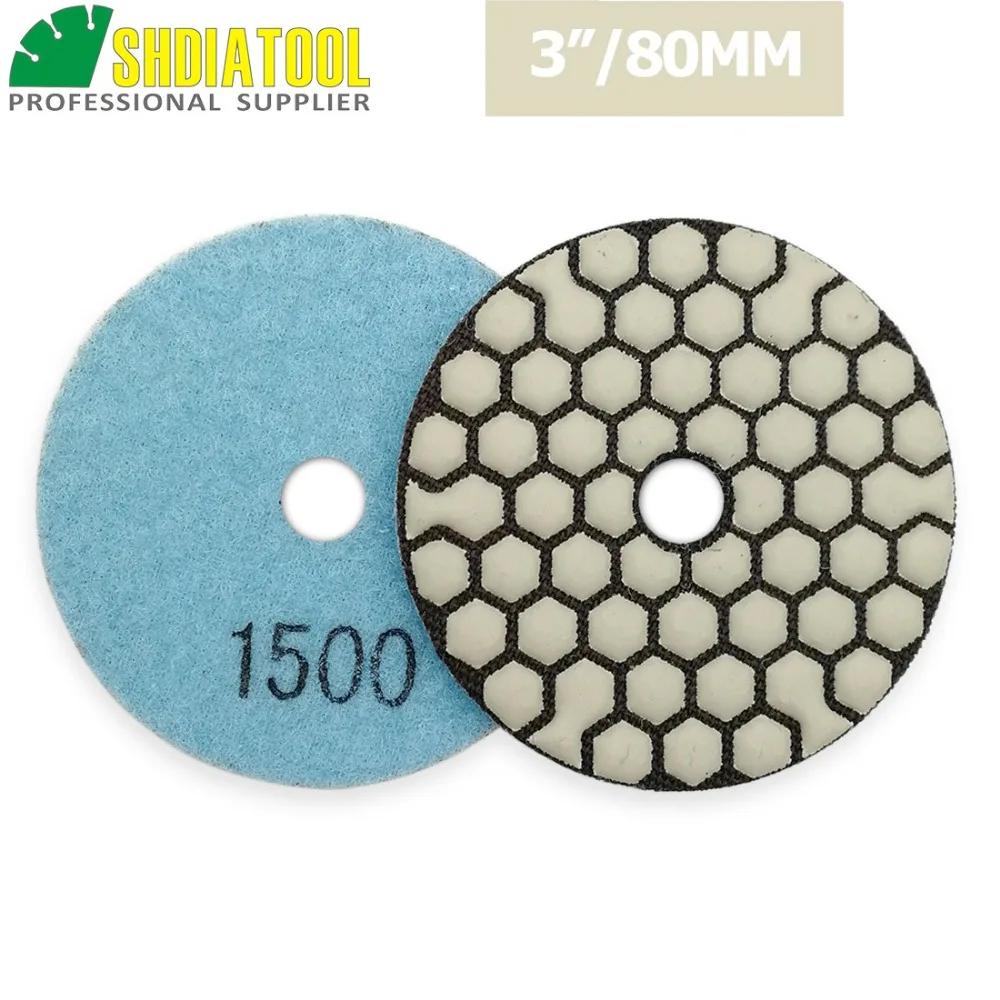SHDIATOOL 7pcs 3inch #1500 Diamond Dry Polishing Pads Dia 80mm Resin Bond Flexible Sanding Disks For Granite Marble Ceramic