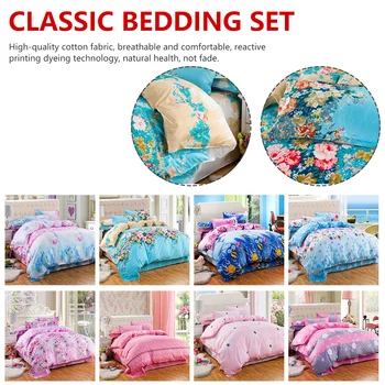 

AB Side Duvet Cover Classic Bedding Set 4pcs/set Grey Blue Flower Bed Linen Duvet Cover Set Pastoral Bed Sheet