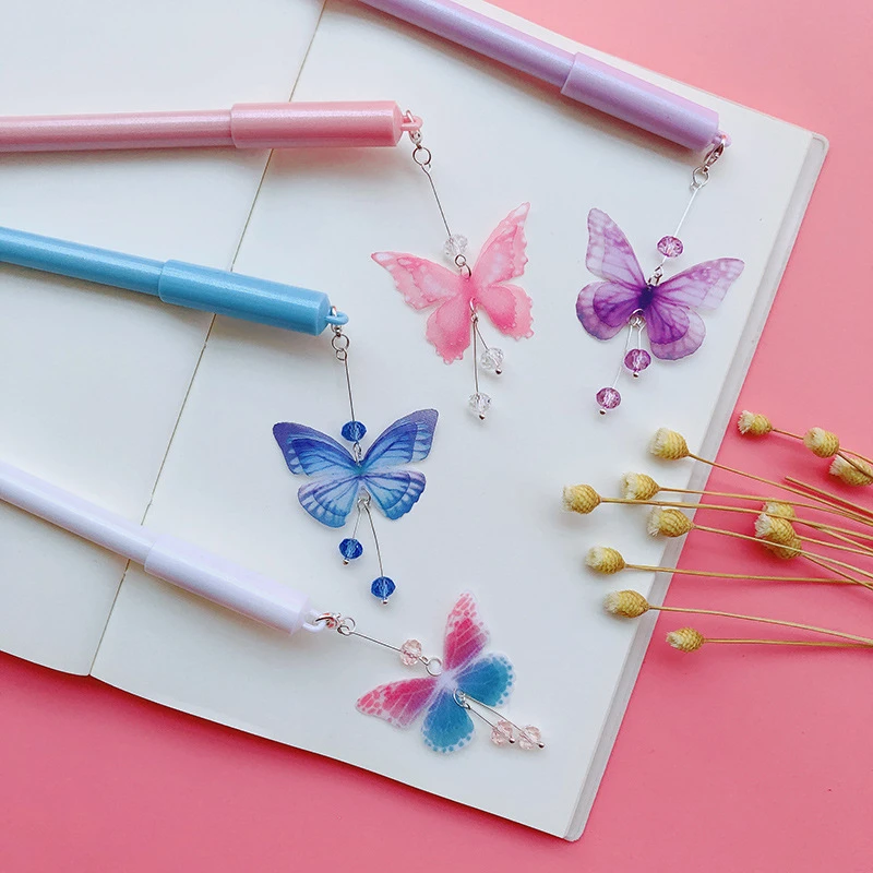 

1 Piece Gel Pens Cartoon Butterfly Pendant For Writing Cute Stationery Office School Supplies Black Colored Gel-ink Pens 0.5mm