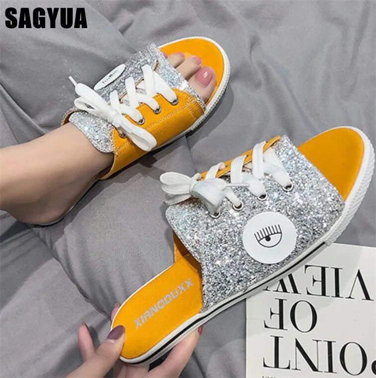 

Crystal slipper women 2019 summer bling Cross strap ladies Open toe flat Casual shoes fashion Comfort slip on Girls sandals A816