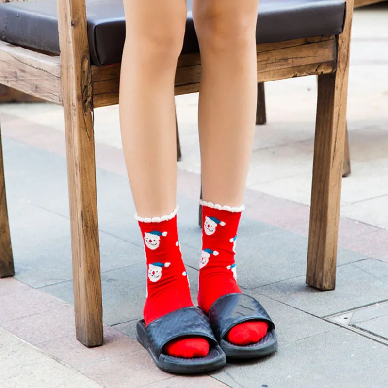 5 pairs النساء الجوارب القصيرة جميل سانتا كلوز عيد سعيد مضحك الجوارب الربيع الشتاء القطن الفتيات جورب meias مريحة جيدة