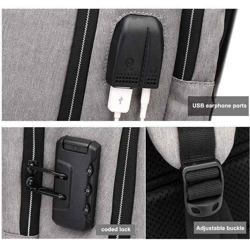 Мужской рюкзак с защитой от кражи и USB разъемом для наушников ноутбука Мужская