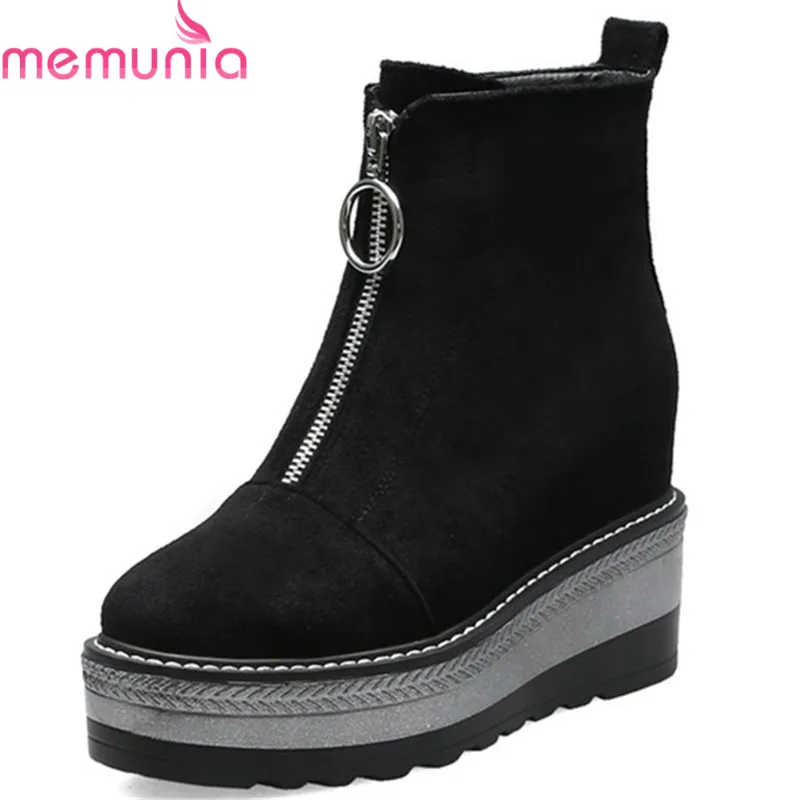 

MEMUNIA 2019 new arrival ankle boots for women round toe zip autumn boots comfortable wedges platform boots woman casual shoes