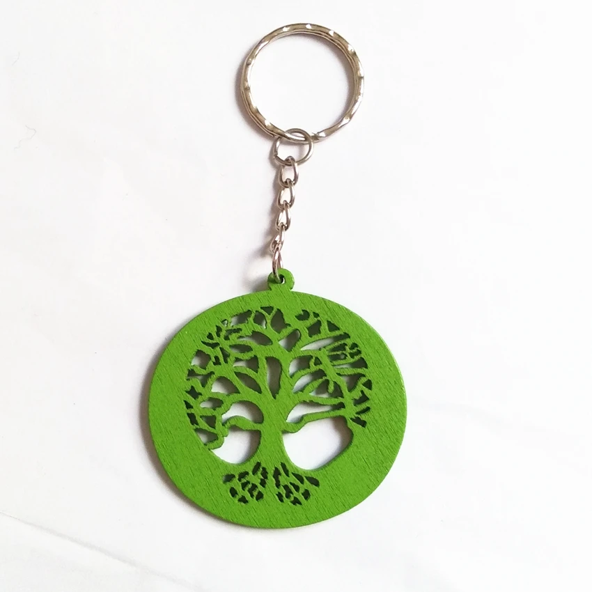 New Fashion Carefully Carved Wood Life Tree KeyChain Colorful Bag Chain Charming Keychains KeyRing Best Crafts Gifts | Украшения и