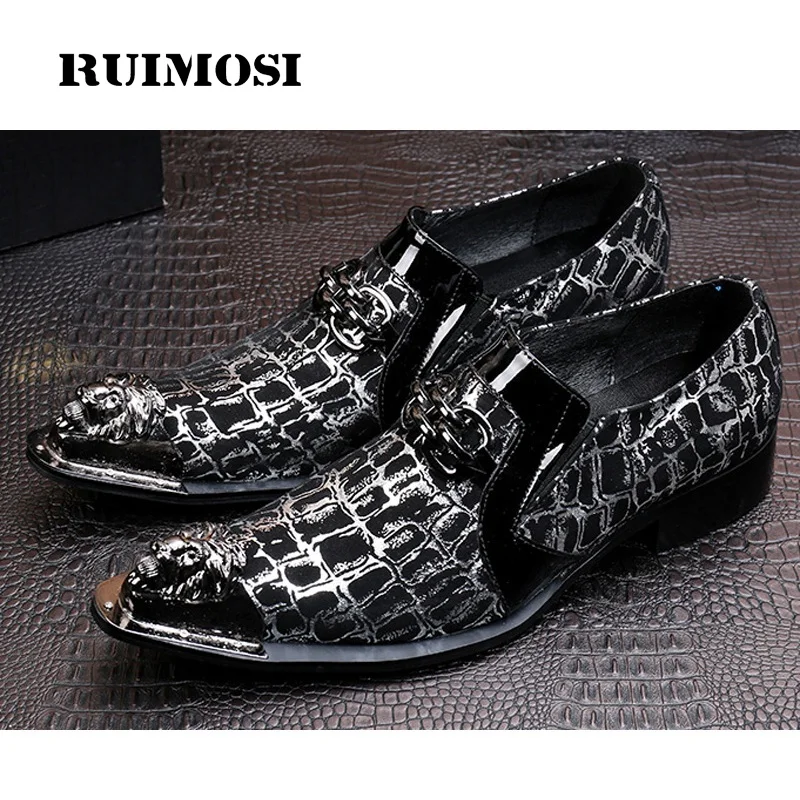 RUIMOSI Plus Size New Fashion Man Party Shoes Suede Leather Metal Punk Loafers Pointed Toe Modern Men's Footwear In Flats NK04