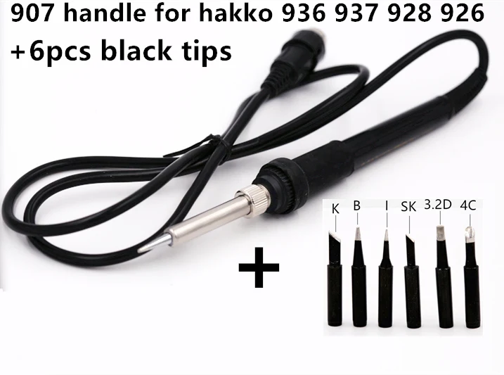 SZBFT высокое качество паяльник для подключения к ручка для HAKKO 907/ESD 907 936 937 928 926 паяльная станция+ 6 шт. припоя очищайте жало паяльника - Цвет: handle and black tip